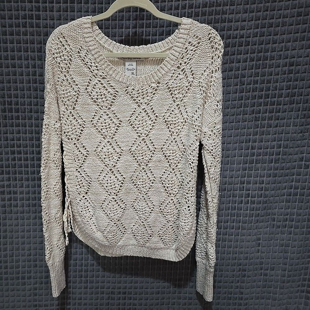 Open Knit Sweater SzXL American Rag CIE Y2K Soft Laced Boho Chic Girly Cottage